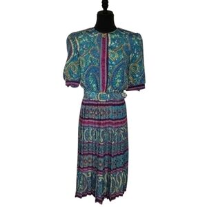 Vintage 80s Lady Carol Womens Multicolor Floral Paisley Midi Dress size 12P